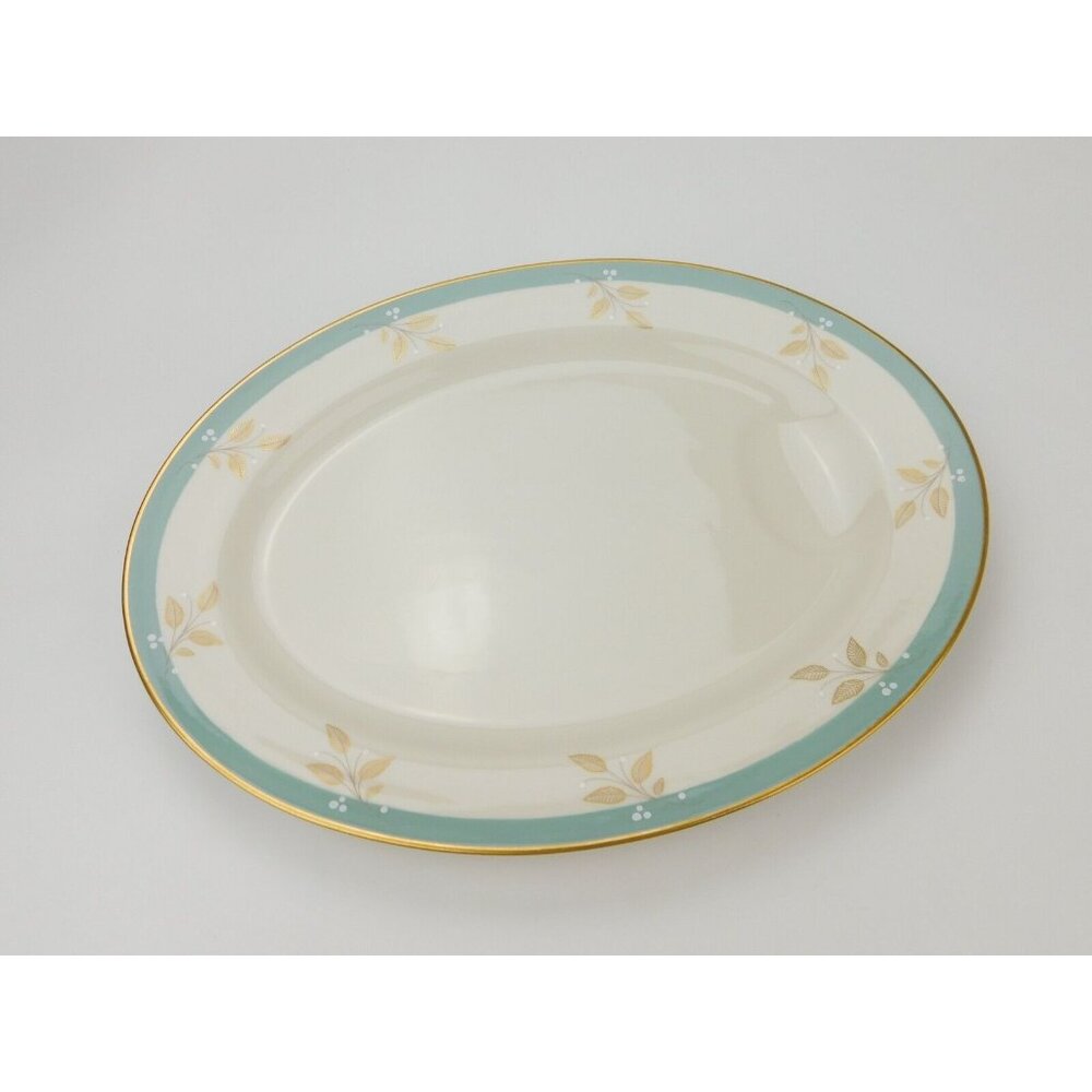 Haviland Charmoy Oval Serving Platter 14" x 11" USA Aqua Floral Gold Trim